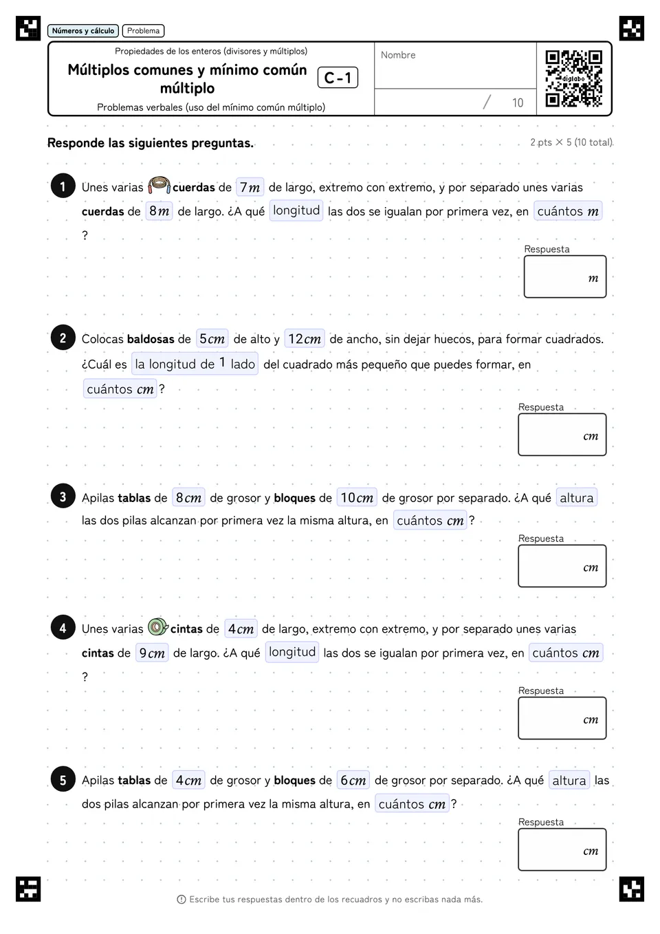 Múltiplos comunes y mínimo común múltiplo C-1