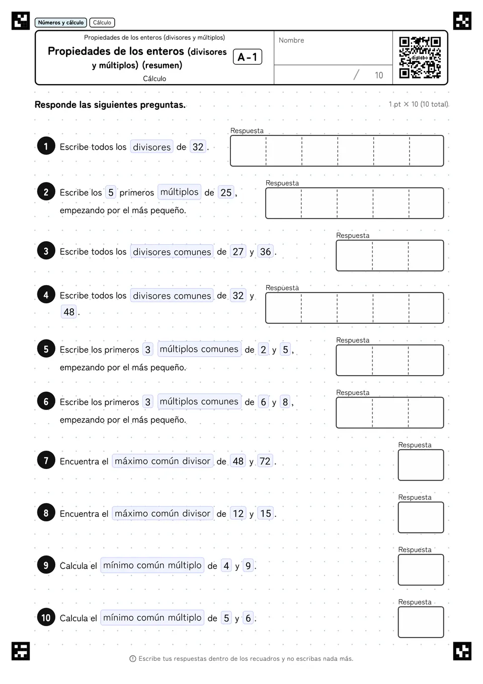 Propiedades de los enteros (divisores y múltiplos) (resumen) A-1
