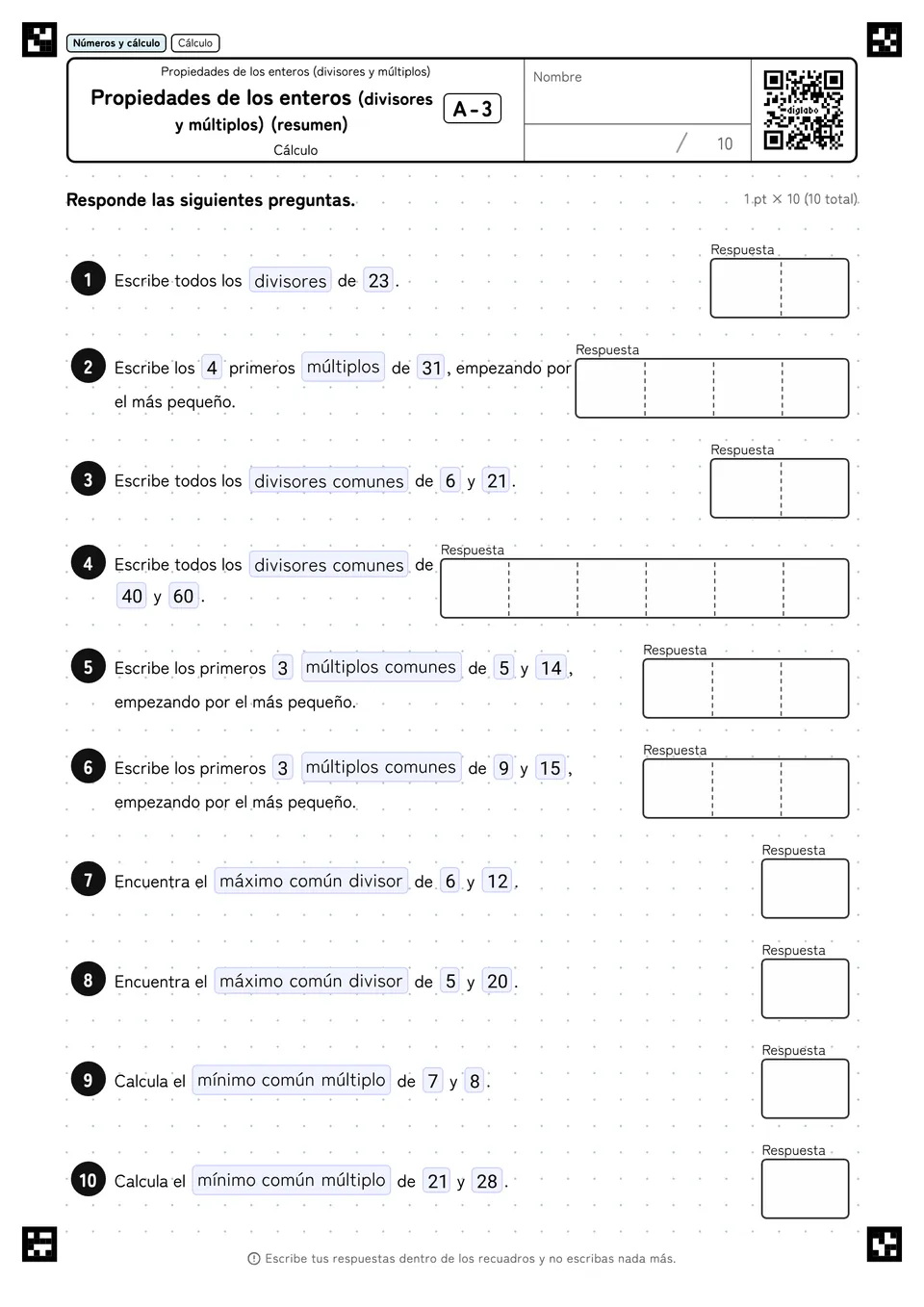 Propiedades de los enteros (divisores y múltiplos) (resumen) A-3