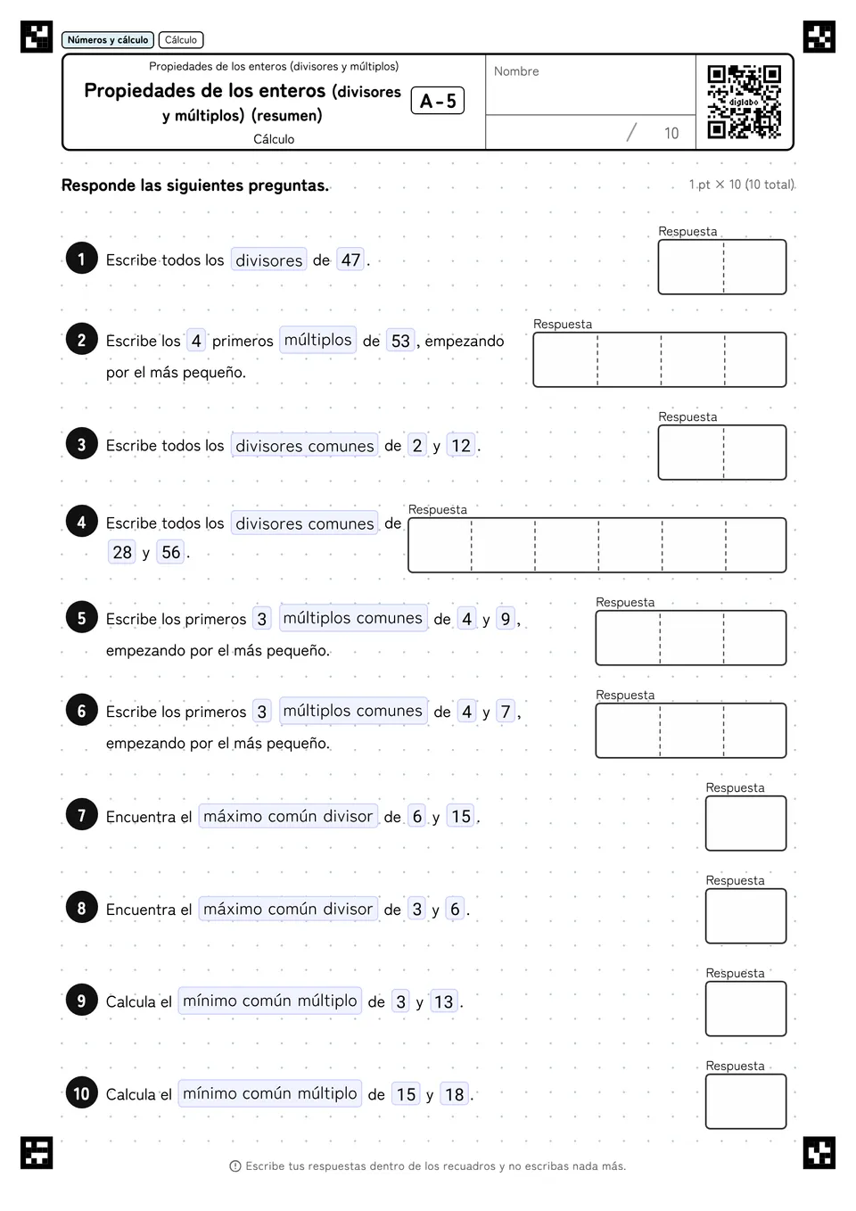 Propiedades de los enteros (divisores y múltiplos) (resumen) A-5