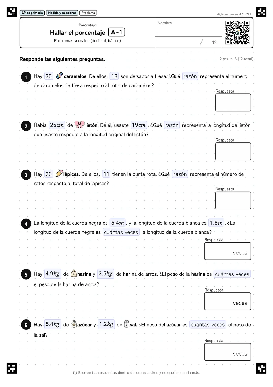 5.º de primaria Porcentaje Hallar el porcentaje