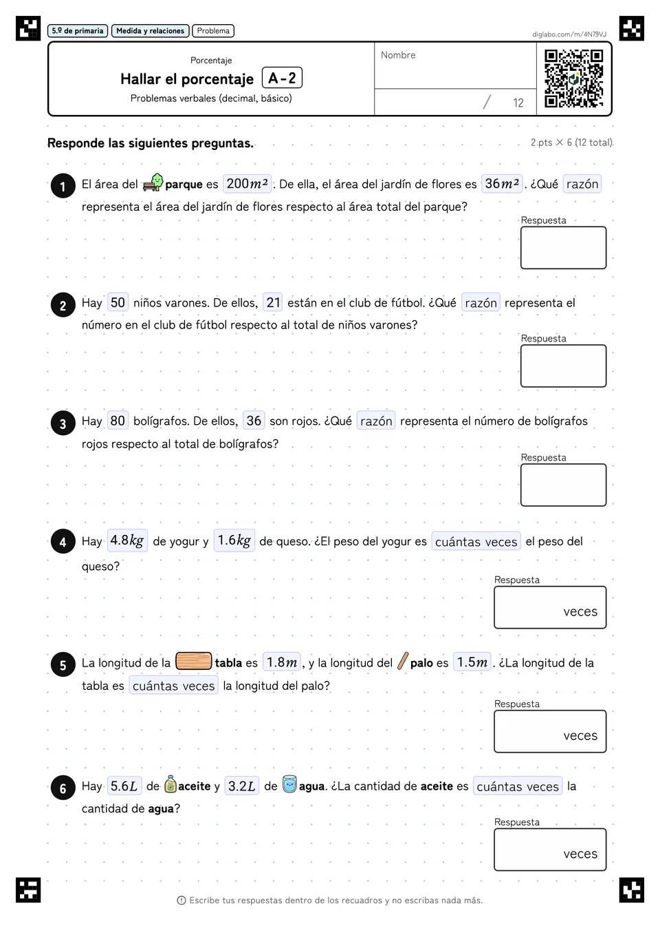 5.º de primaria Porcentaje Hallar el porcentaje