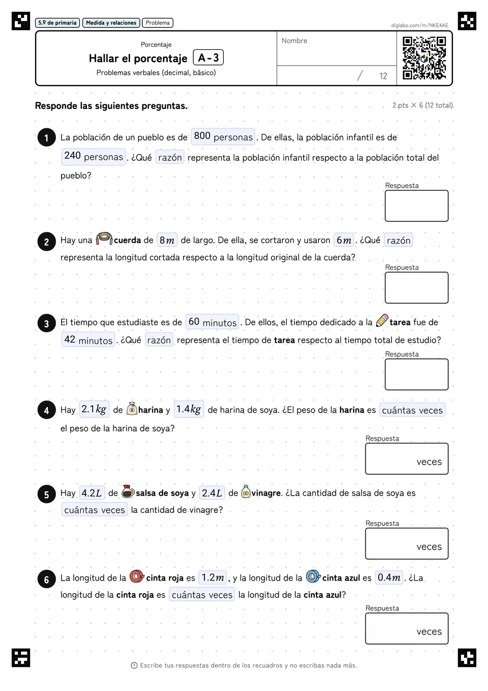 5.º de primaria Porcentaje Hallar el porcentaje