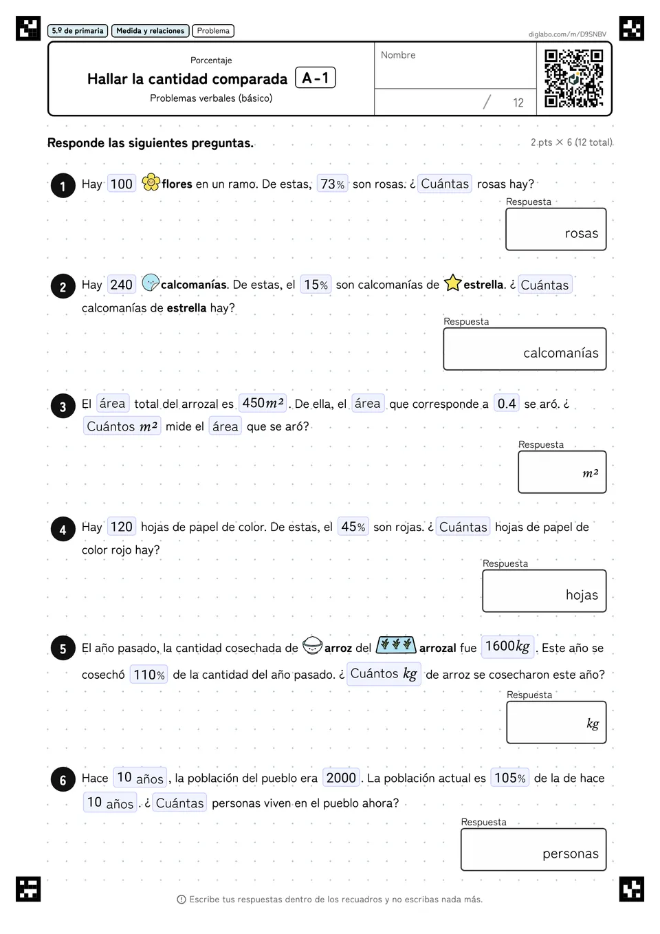 5.º de primaria Porcentaje Hallar la cantidad comparada