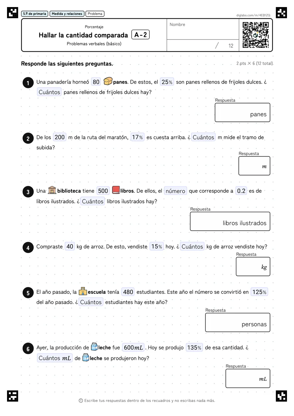 5.º de primaria Porcentaje Hallar la cantidad comparada