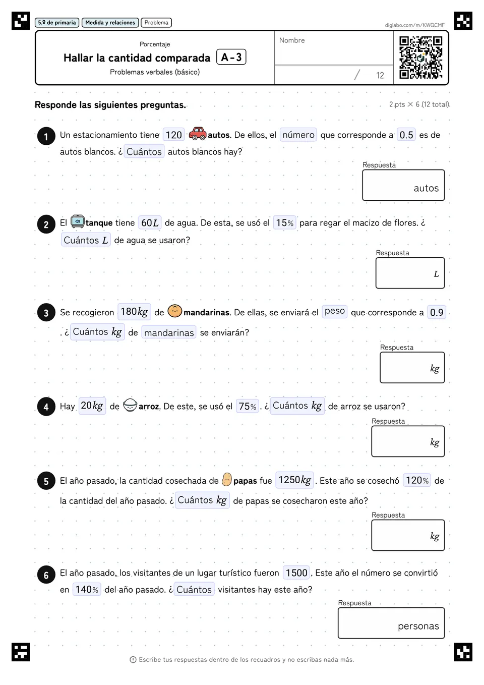 5.º de primaria Porcentaje Hallar la cantidad comparada