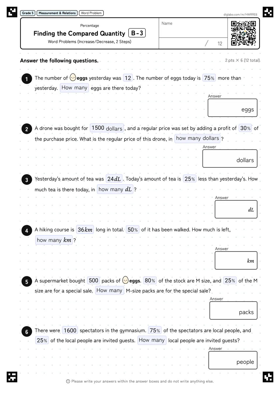 Grade 5 (Elementary School) Percentage Finding the Compared Quantity