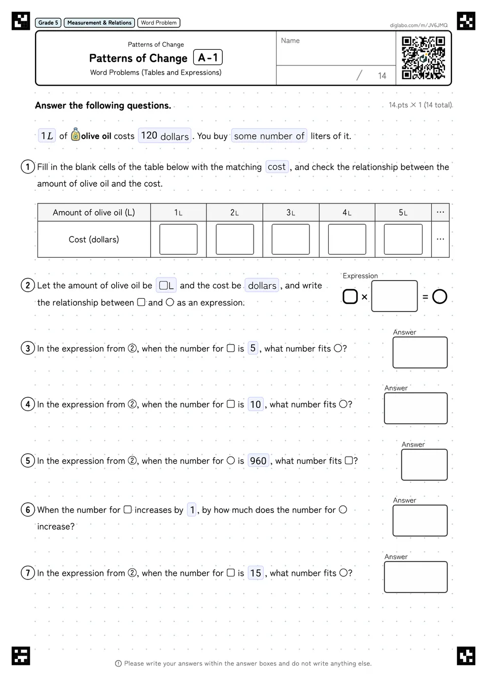 Grade 5 (Elementary School) Patterns of Change Patterns of Change