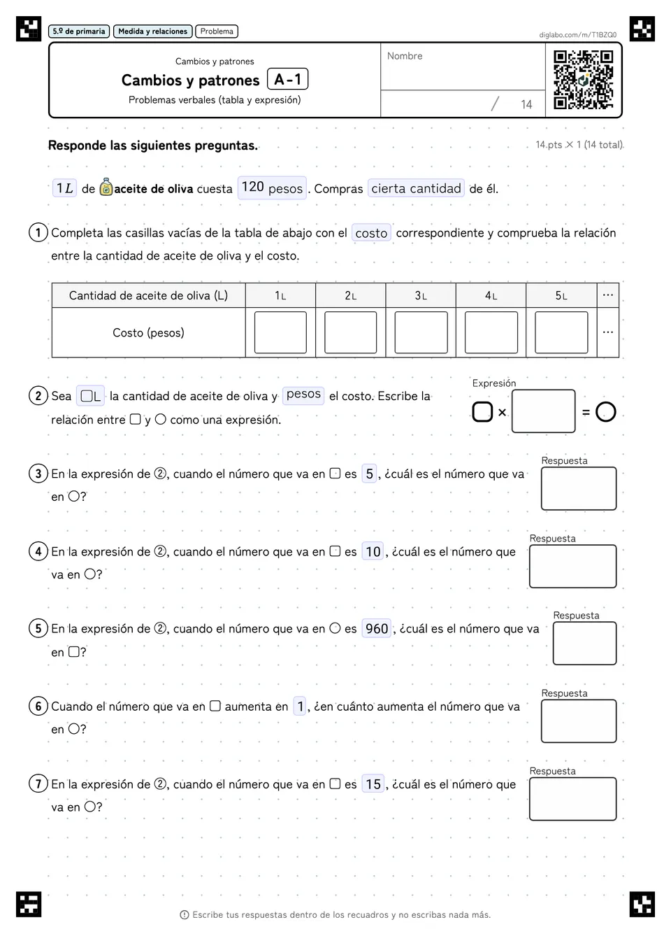 5.º de primaria Cambios y patrones Cambios y patrones