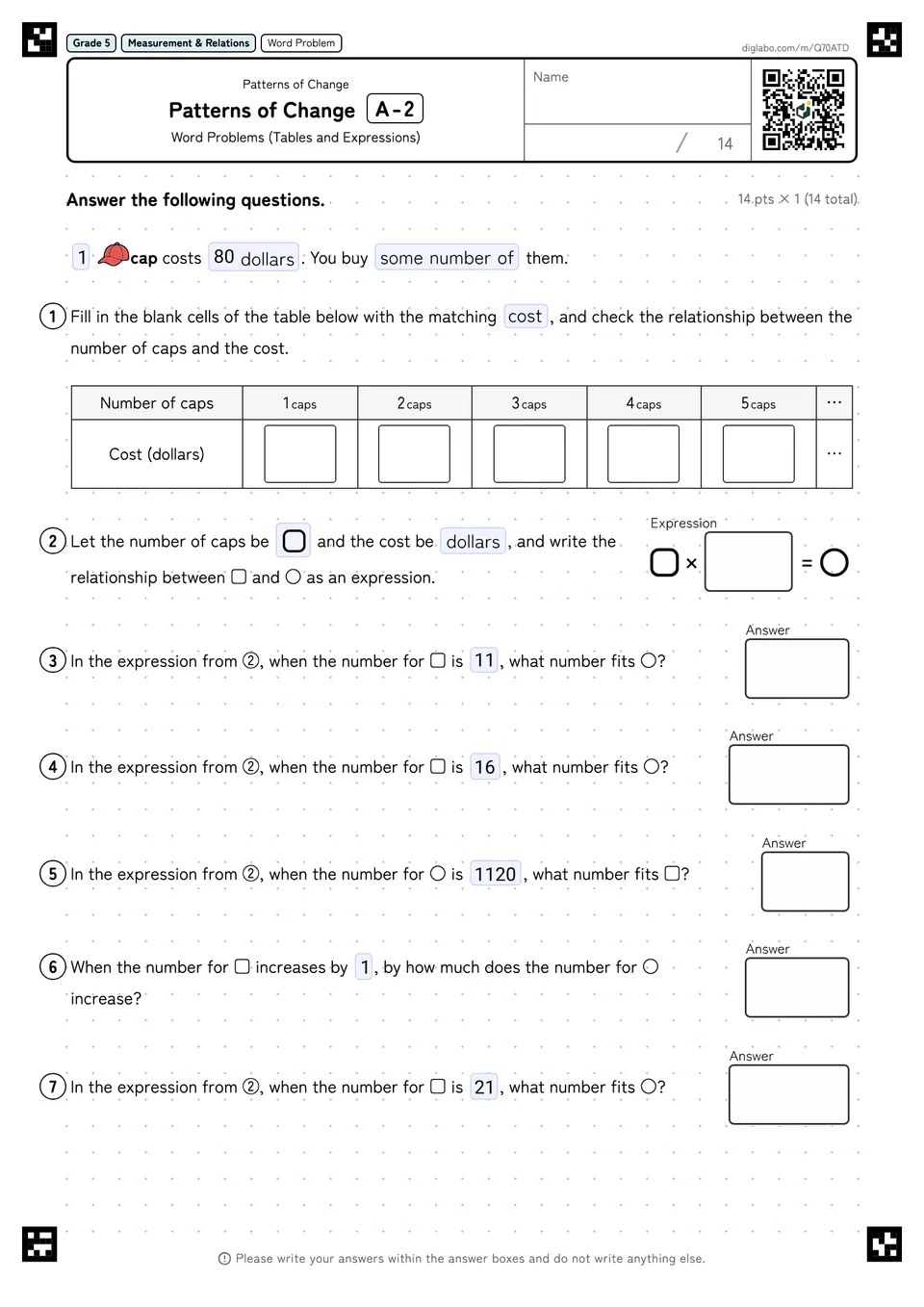 Grade 5 (Elementary School) Patterns of Change Patterns of Change