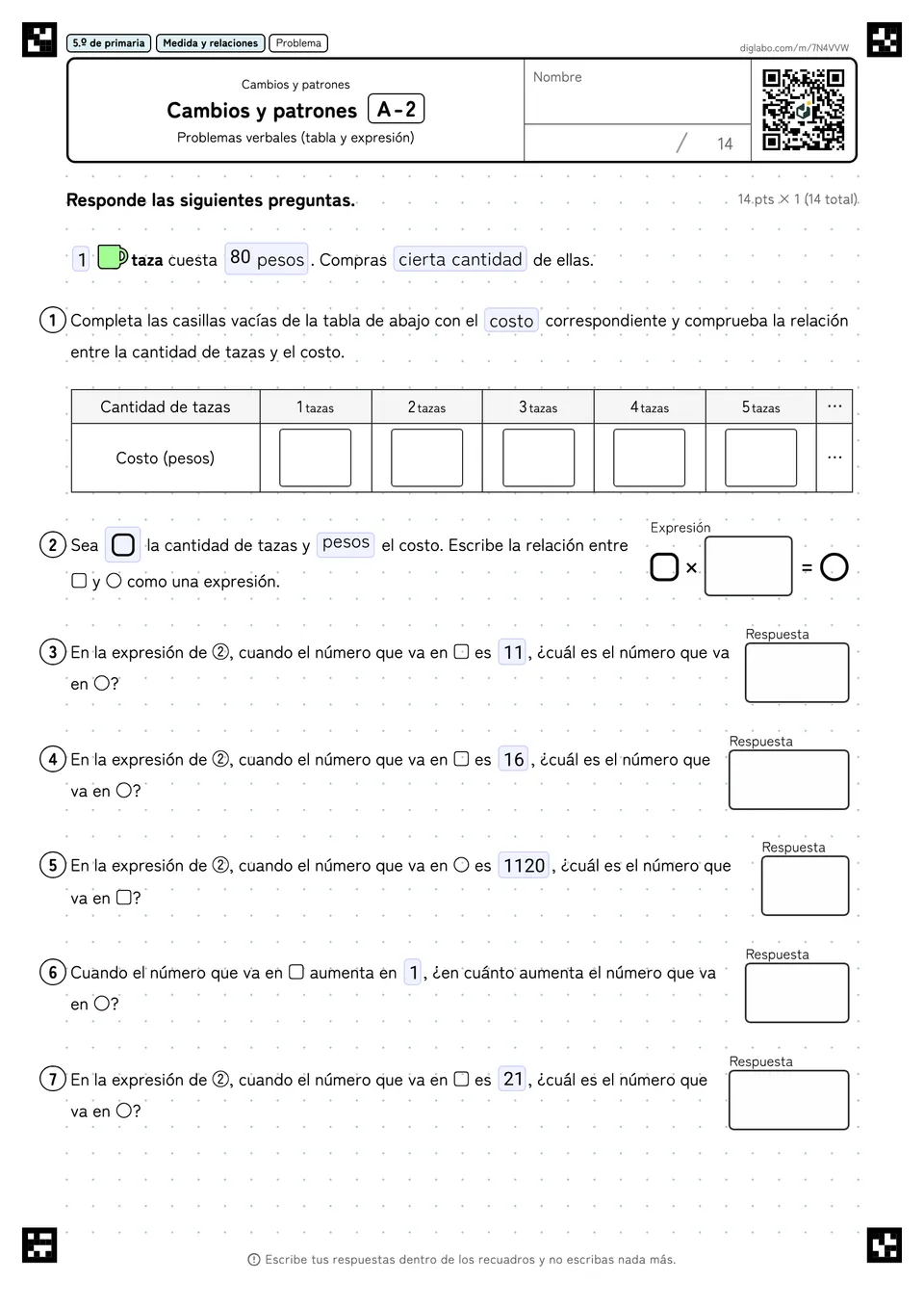 5.º de primaria Cambios y patrones Cambios y patrones