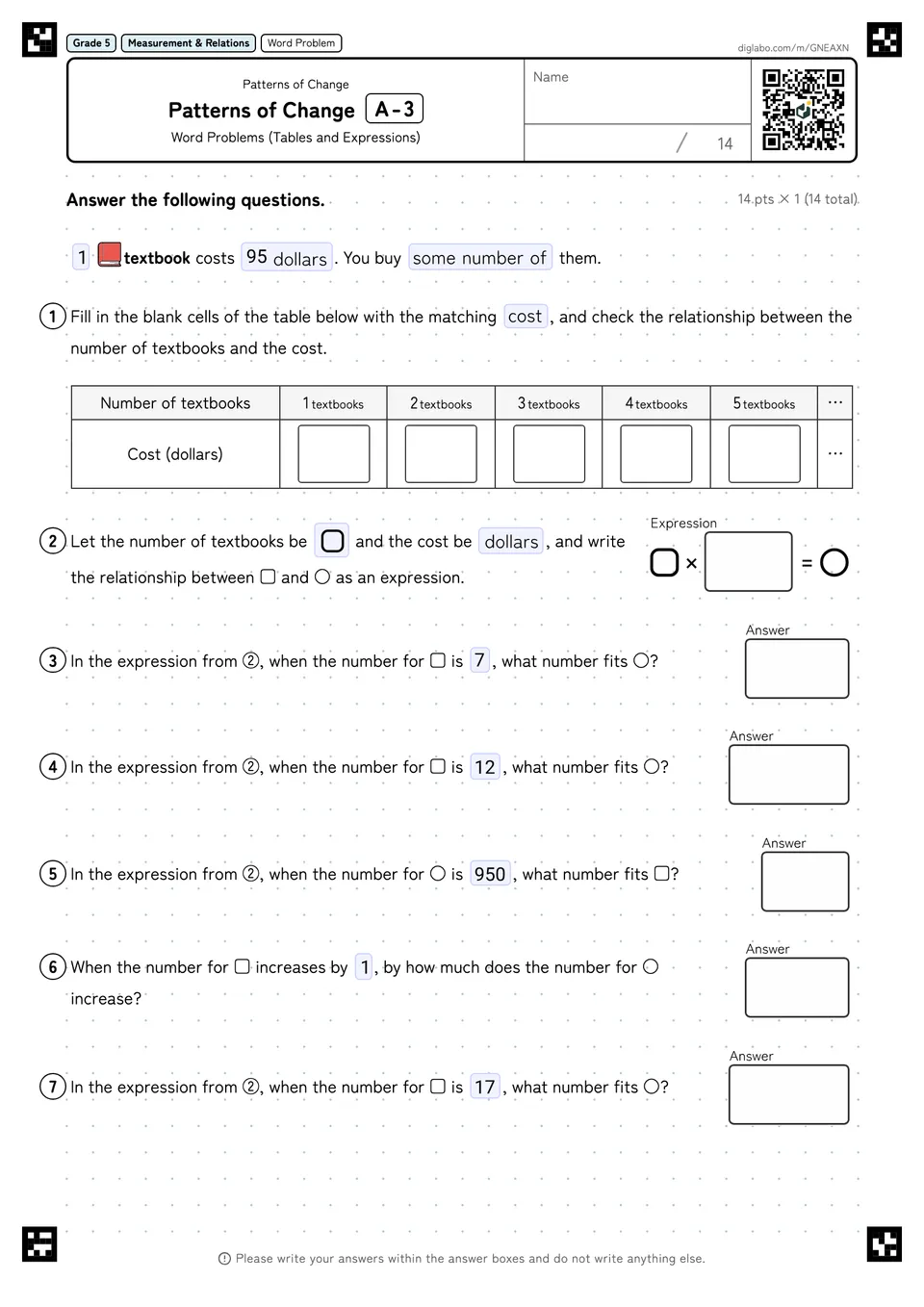 Grade 5 (Elementary School) Patterns of Change Patterns of Change