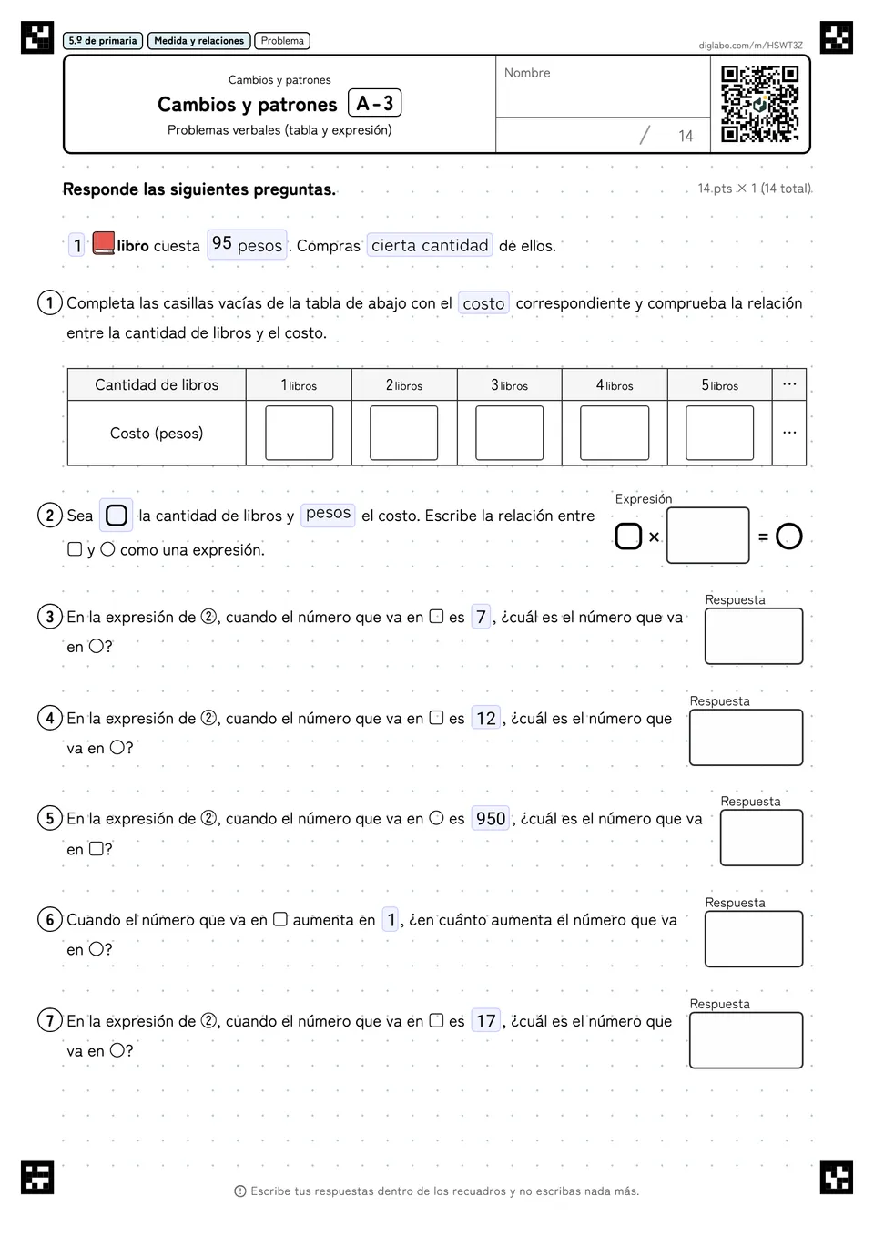 5.º de primaria Cambios y patrones Cambios y patrones