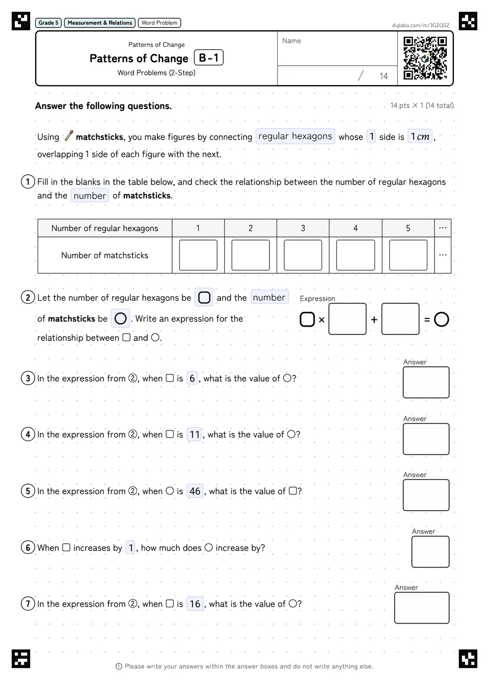 Grade 5 (Elementary School) Patterns of Change Patterns of Change