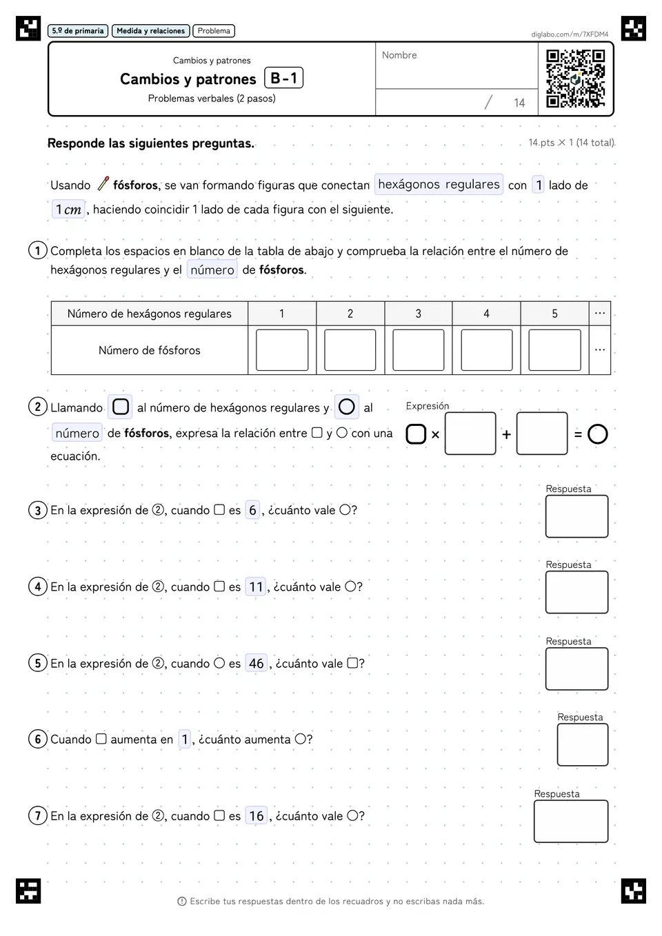 5.º de primaria Cambios y patrones Cambios y patrones