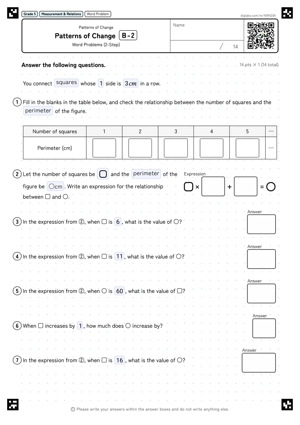 Grade 5 (Elementary School) Patterns of Change Patterns of Change