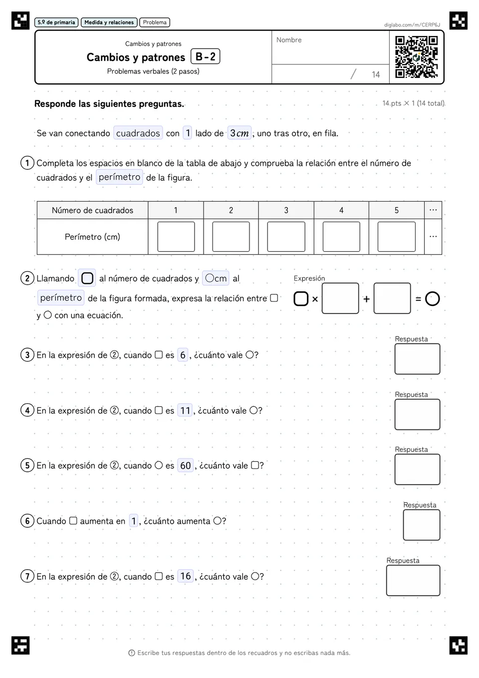 5.º de primaria Cambios y patrones Cambios y patrones