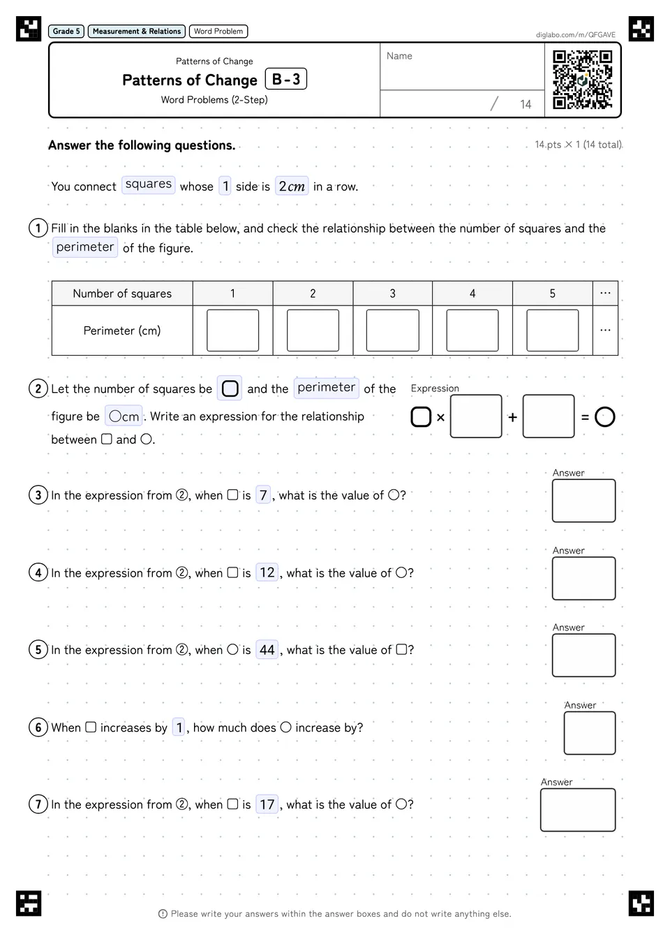 Grade 5 (Elementary School) Patterns of Change Patterns of Change