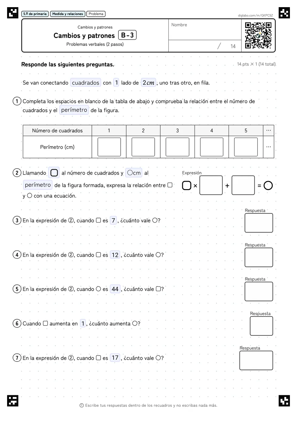 5.º de primaria Cambios y patrones Cambios y patrones