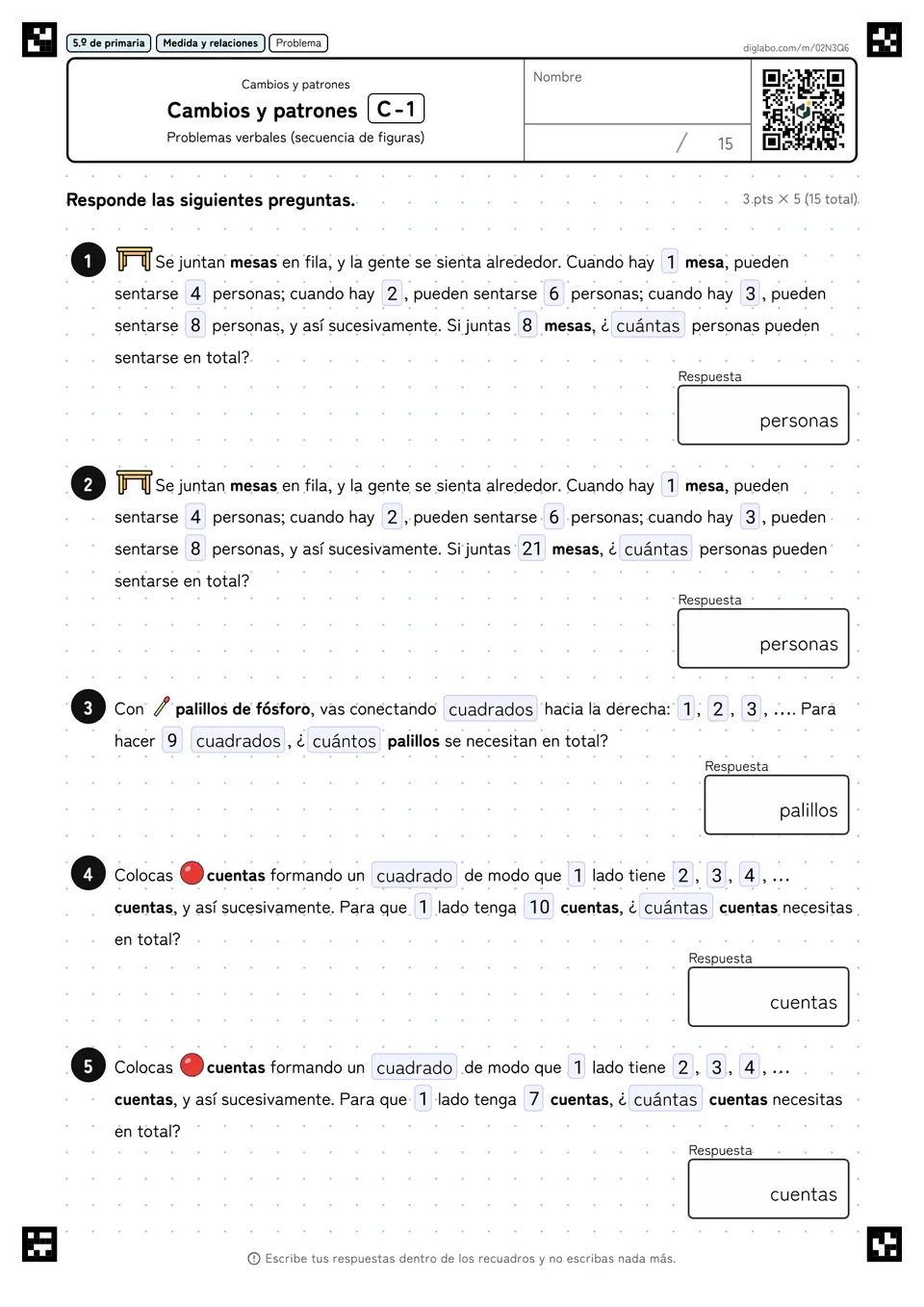 5.º de primaria Cambios y patrones Cambios y patrones