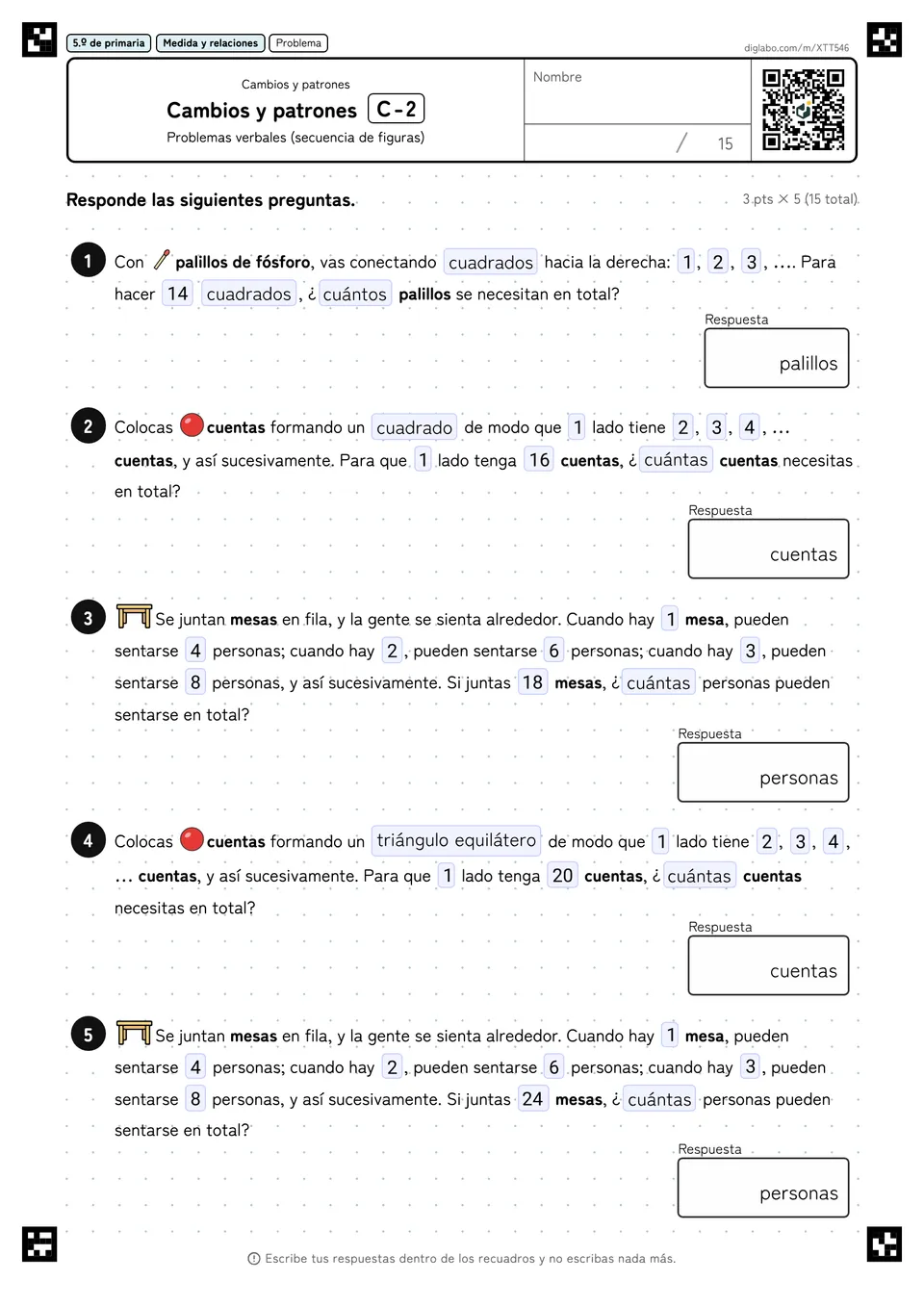 5.º de primaria Cambios y patrones Cambios y patrones