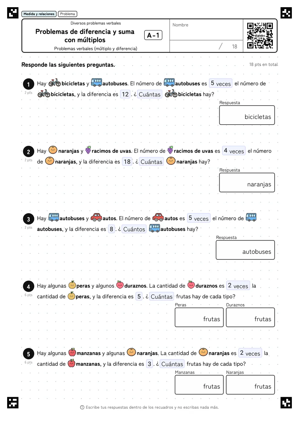 Problemas de diferencia y suma con múltiplos A-1