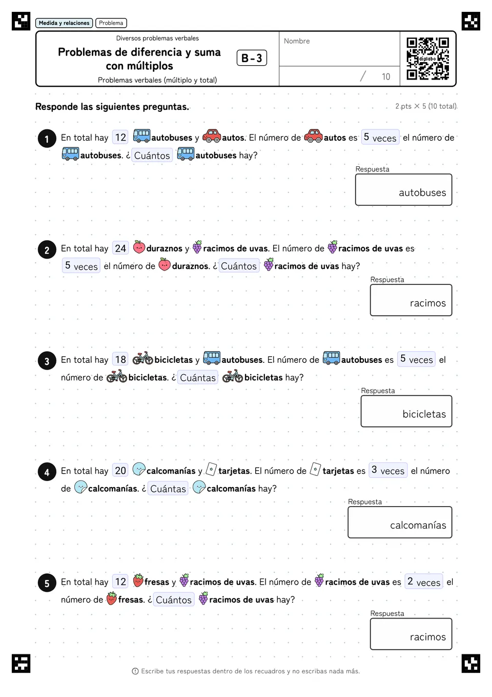 Problemas de diferencia y suma con múltiplos B-3