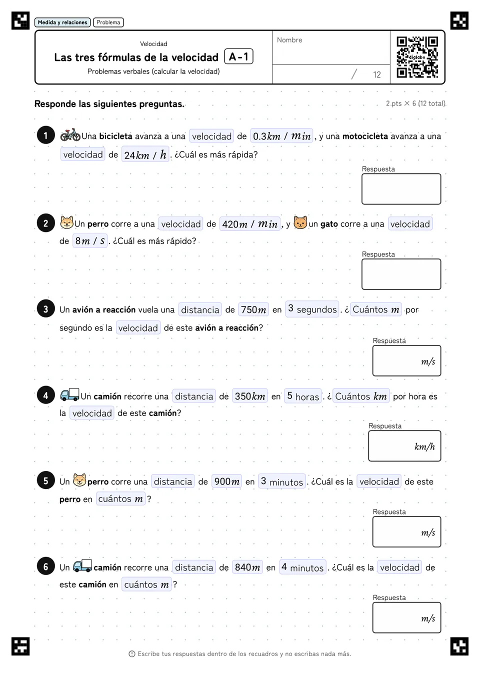 Las tres fórmulas de la velocidad A-1