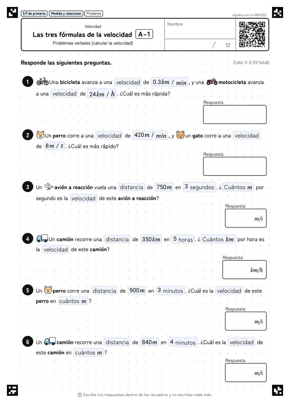 5.º de primaria Velocidad Las tres fórmulas de la velocidad
