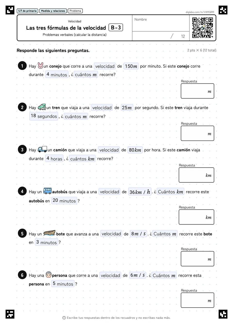 5.º de primaria Velocidad Las tres fórmulas de la velocidad