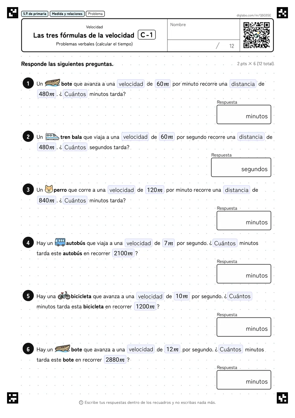 5.º de primaria Velocidad Las tres fórmulas de la velocidad