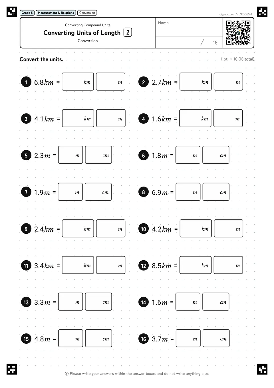 Grade 5 (Elementary School) Converting Compound Units Converting Units of Length