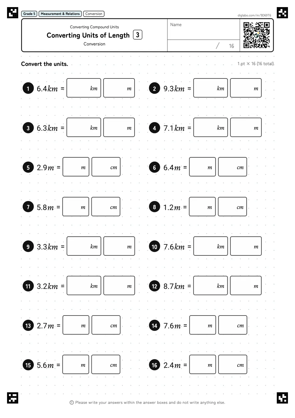 Grade 5 (Elementary School) Converting Compound Units Converting Units of Length
