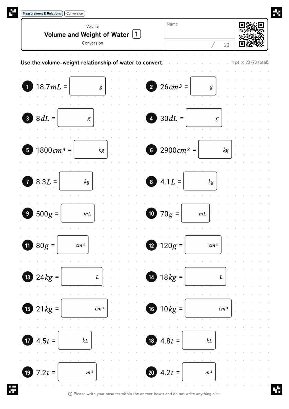 Volume and Weight of Water 1