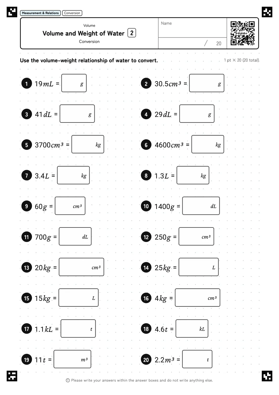 Volume and Weight of Water 2