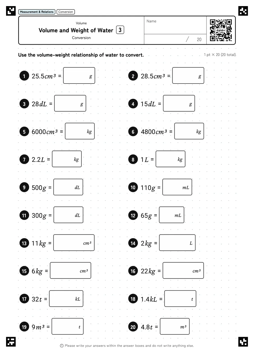 Volume and Weight of Water 3