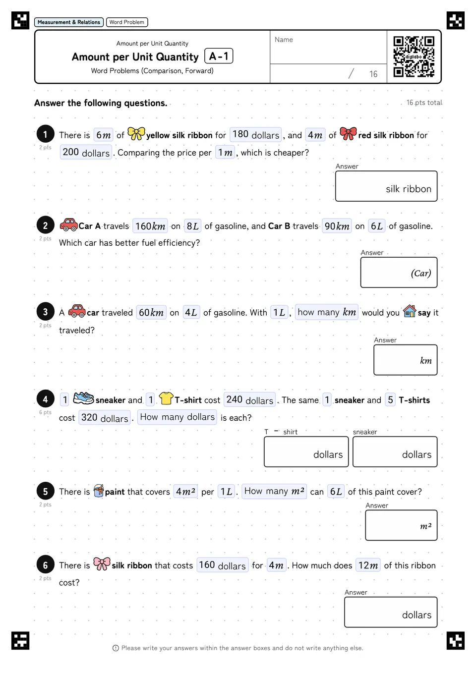 Amount per Unit Quantity A-1