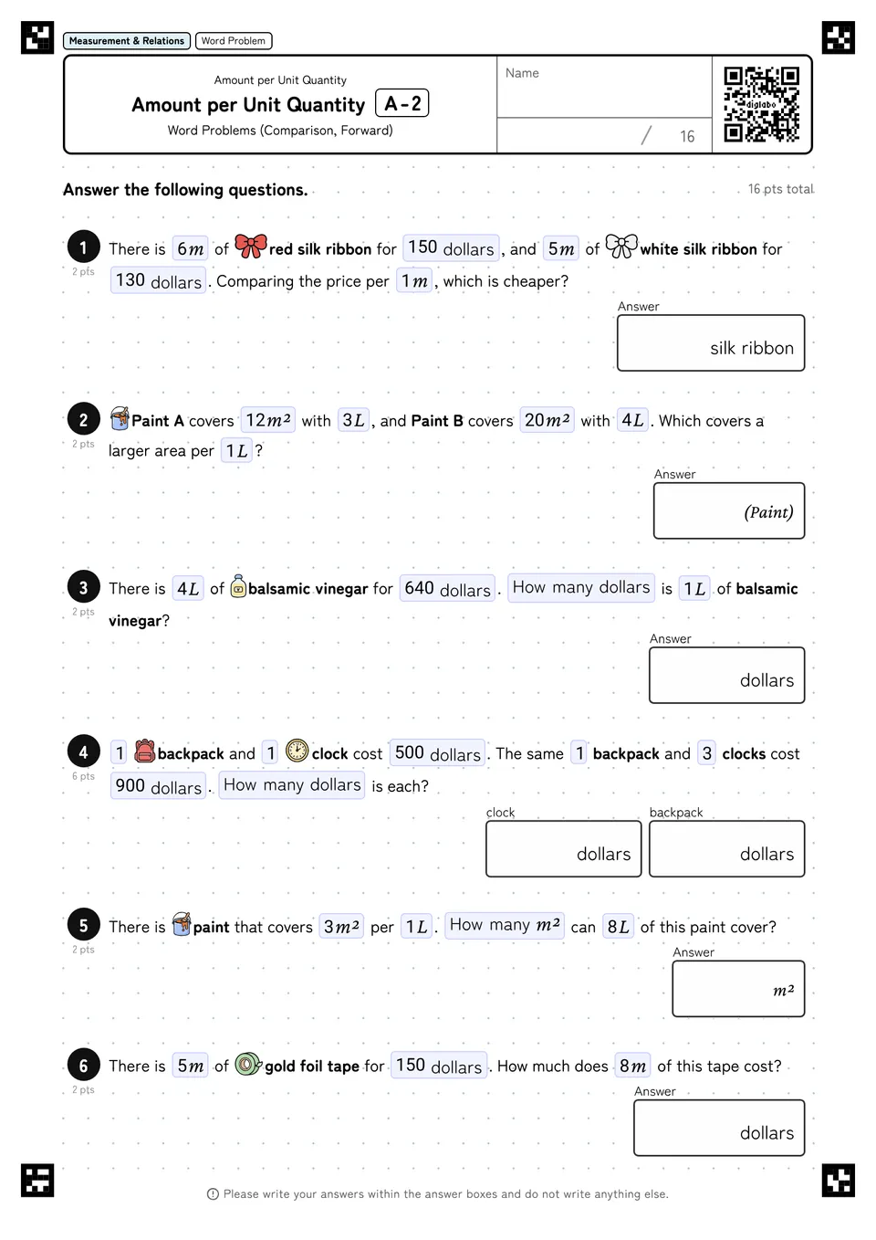 Amount per Unit Quantity A-2