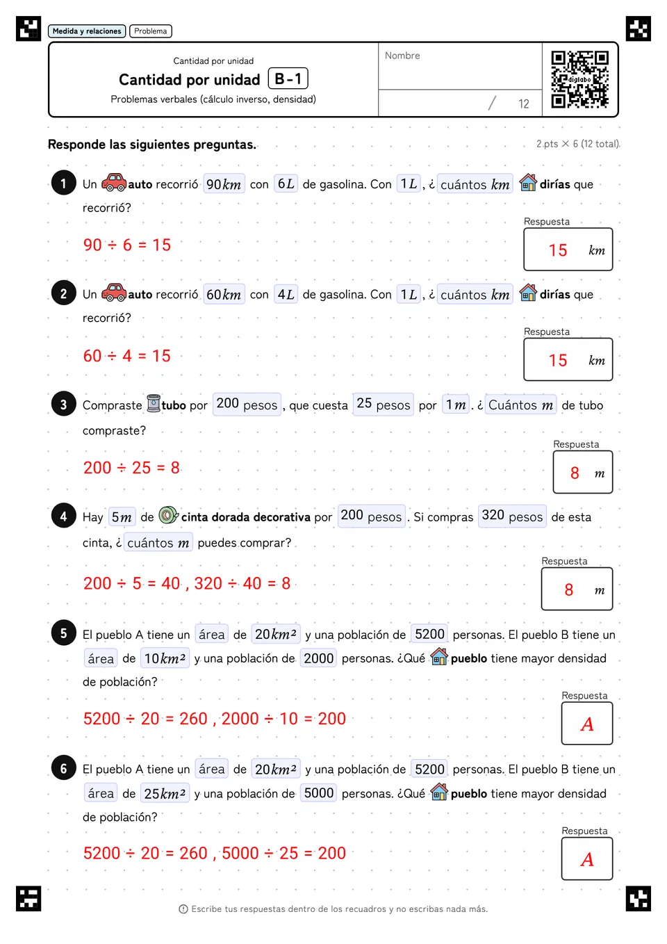 5.º de primaria Cantidad por unidad Cantidad por unidad respuestas