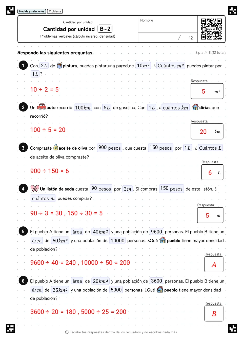 5.º de primaria Cantidad por unidad Cantidad por unidad respuestas