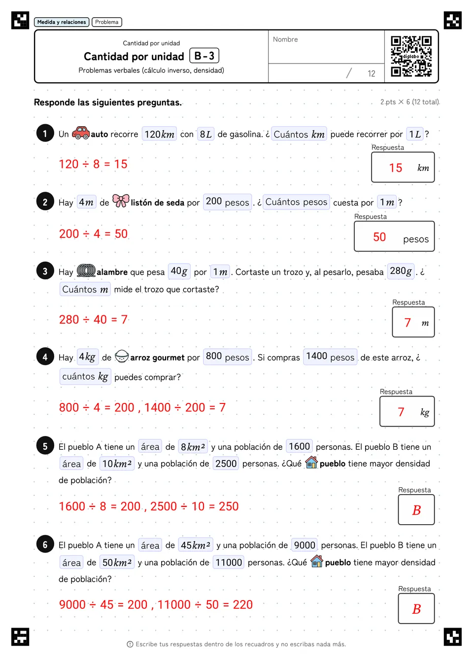 5.º de primaria Cantidad por unidad Cantidad por unidad respuestas