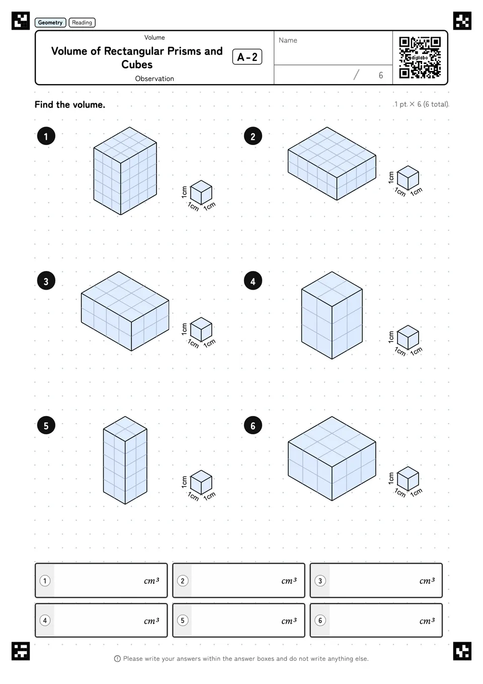 Volume of Rectangular Prisms and Cubes A-2
