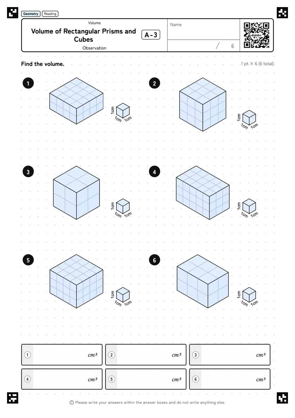 Volume of Rectangular Prisms and Cubes A-3