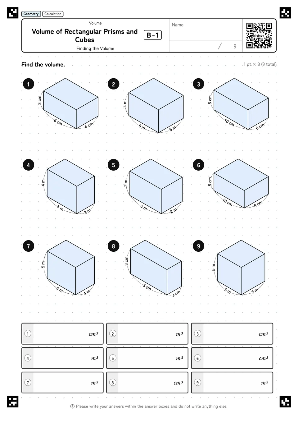 Volume of Rectangular Prisms and Cubes B-1
