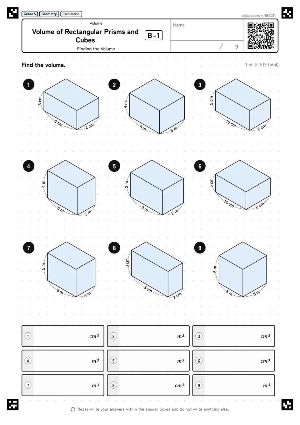 Grade 5 (Elementary School) Volume Volume of Rectangular Prisms and Cubes