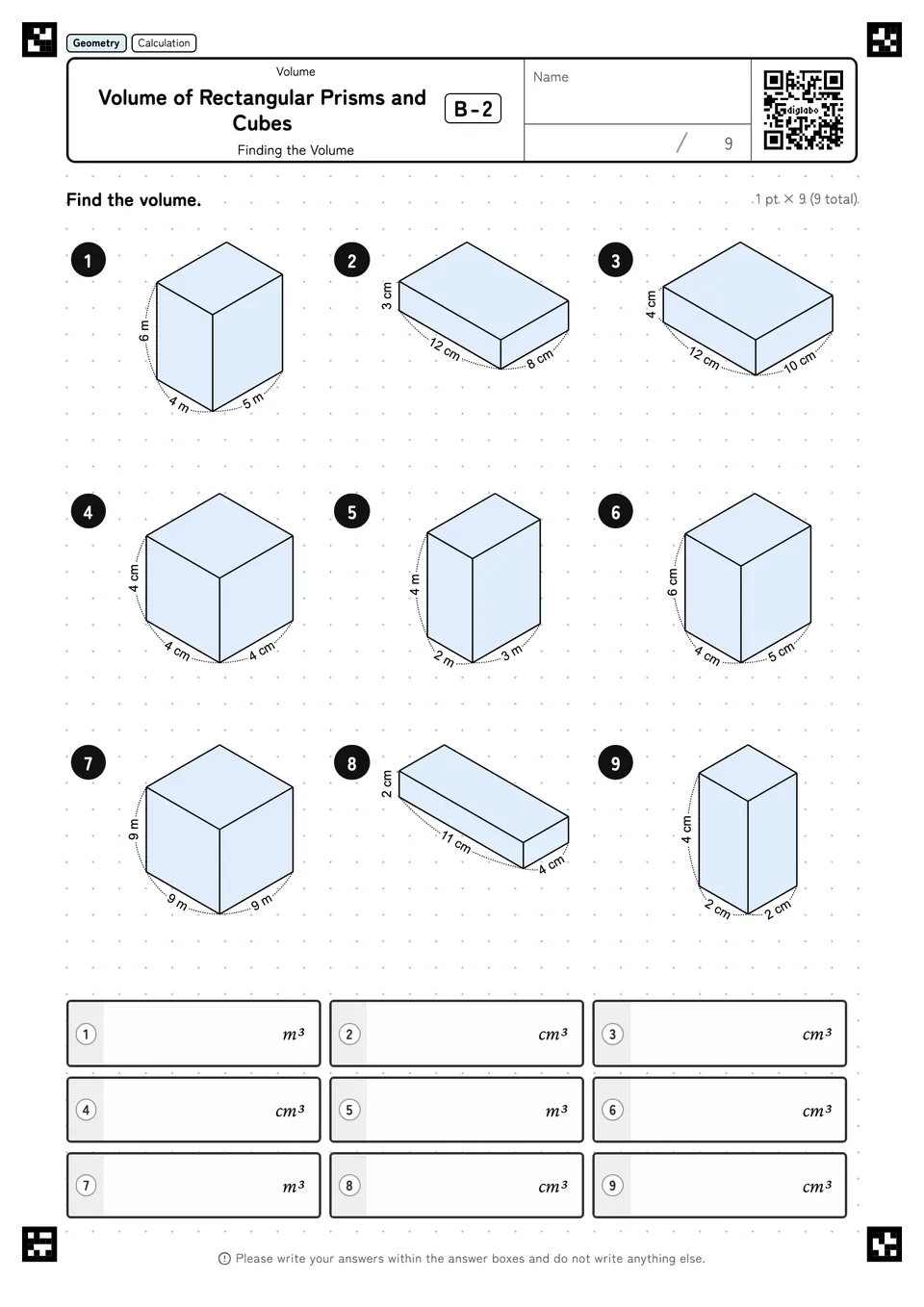 Volume of Rectangular Prisms and Cubes B-2