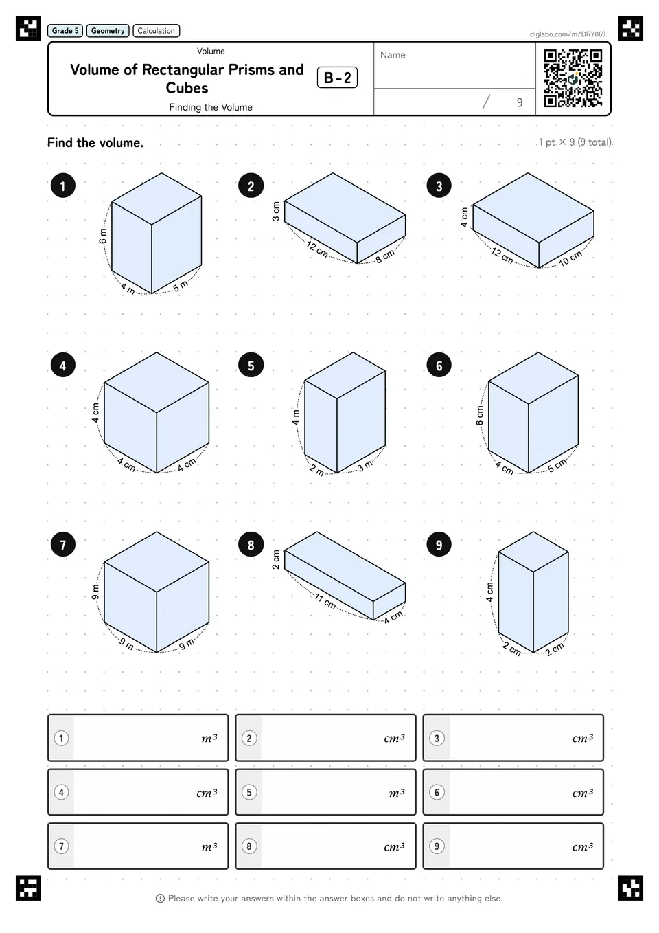 Grade 5 (Elementary School) Volume Volume of Rectangular Prisms and Cubes