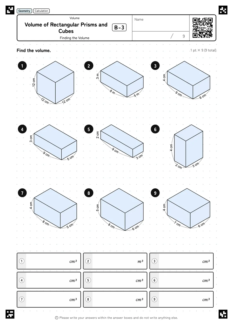Volume of Rectangular Prisms and Cubes B-3