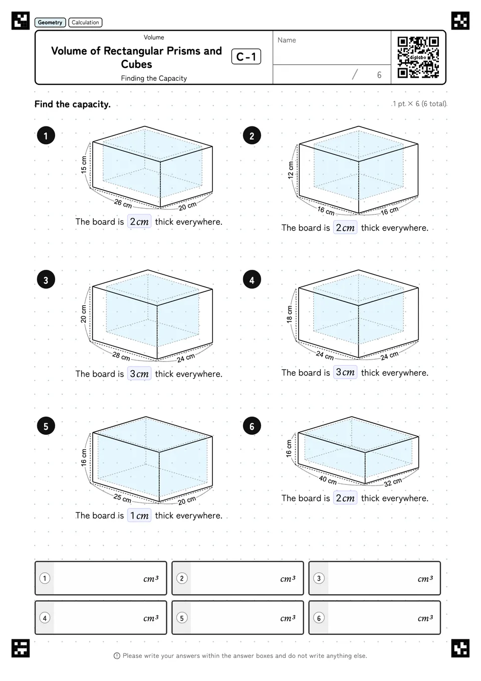 Volume of Rectangular Prisms and Cubes C-1