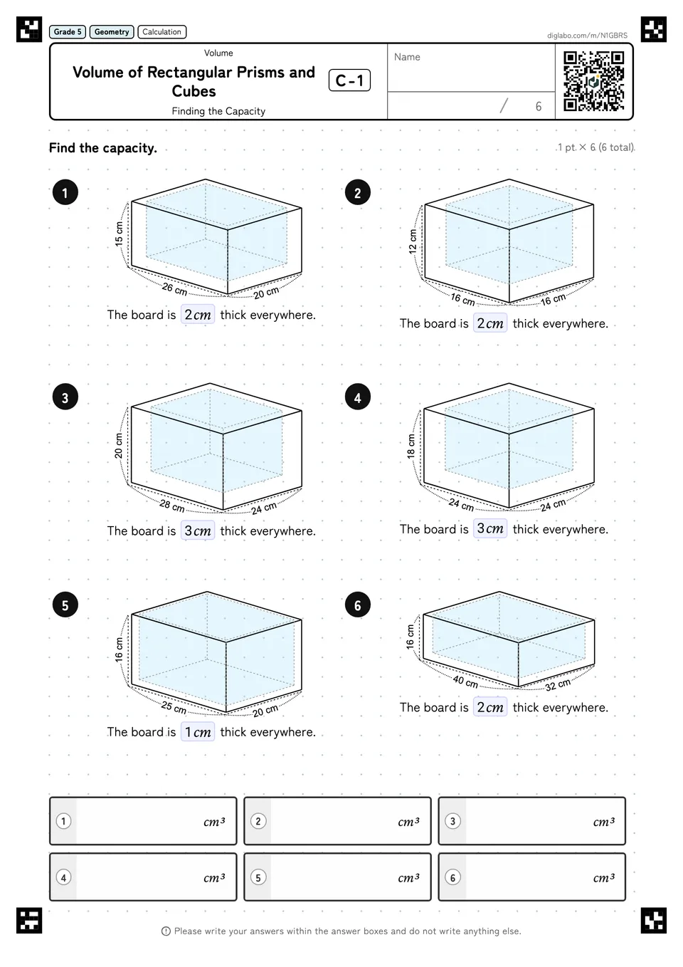 Grade 5 (Elementary School) Volume Volume of Rectangular Prisms and Cubes